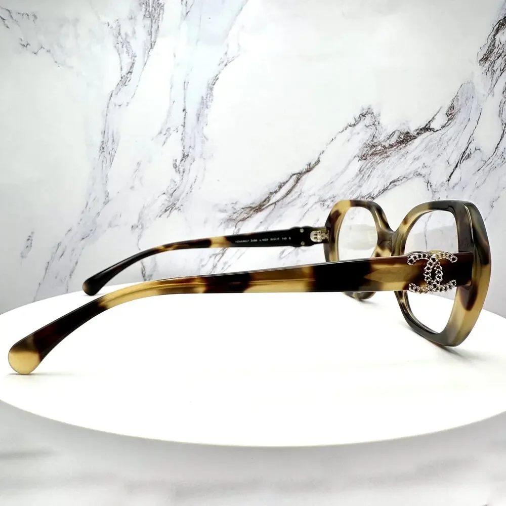 New CHANEL Eyeglasses Brown Gold Chain CC Square Acetate Womens - Picture 5 of 16